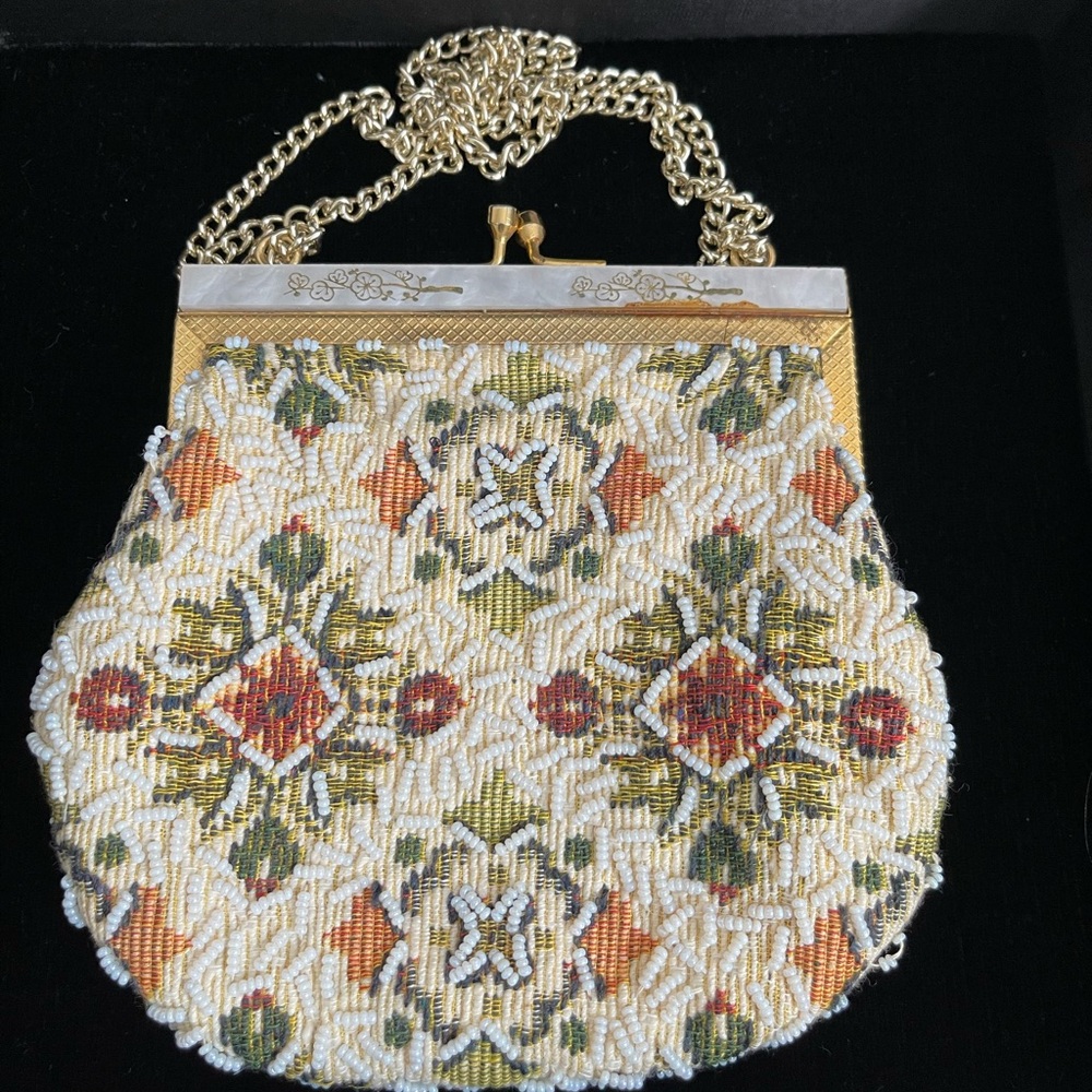 Vintage Beaded Purse Evening Tapestry Bag Made in Hongkong
